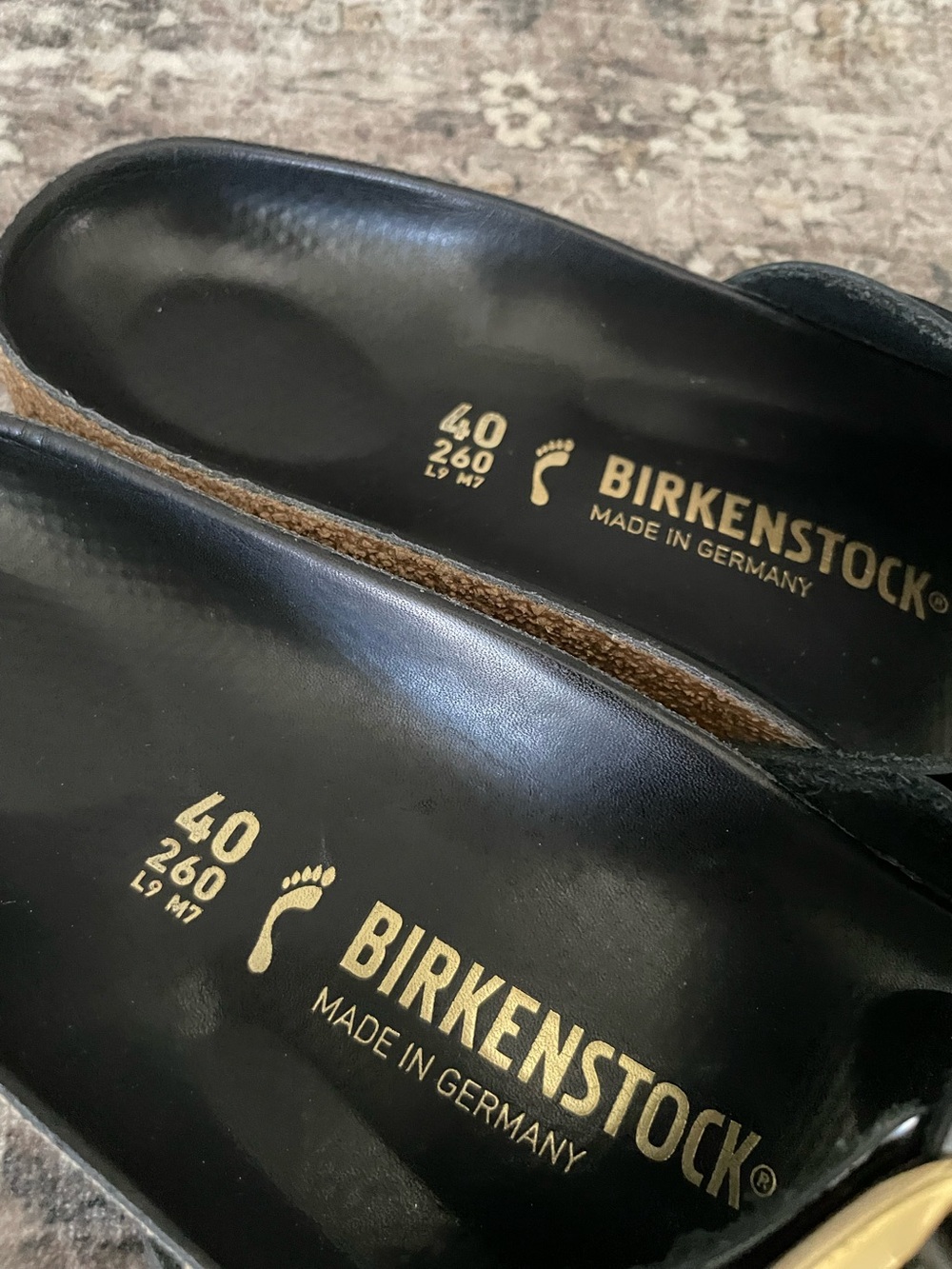 Birkenstock Madrid Big Buckle Sandal High Shine Black Leather Size 40 Gold - Picture 4 of 9